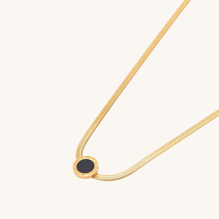 Shop Round Black Onyx Snake Chain Necklace | 18k Gold Plated Palmonas-2
