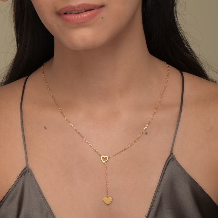 Two Heart Gold Lariat Necklace