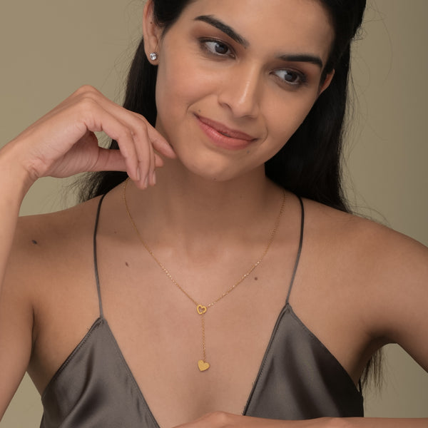 Two Heart Gold Lariat Necklace