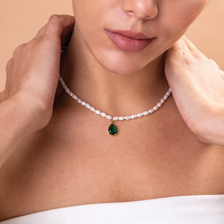 Shop Baroque Pearl Emerald Necklace Palmonas-4