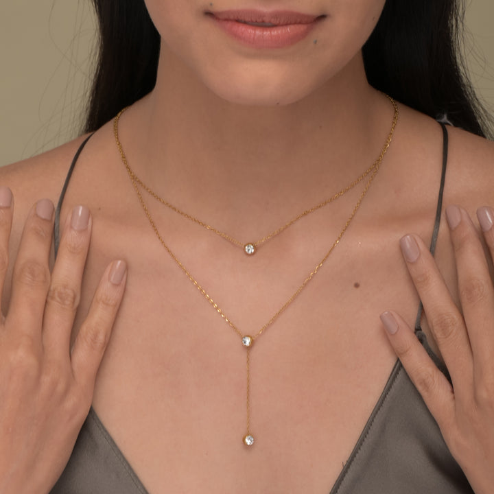 Two Layered Solitaire Drop Necklace