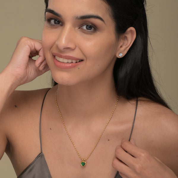 Oval Beaded Heart Pendant Necklace