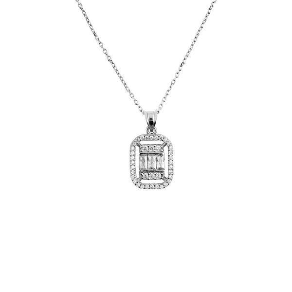 Baguette Box Silver Pendant with Chain