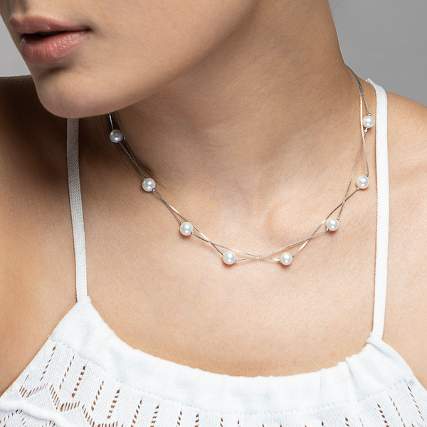 Pearl Silver Double Layered Necklace