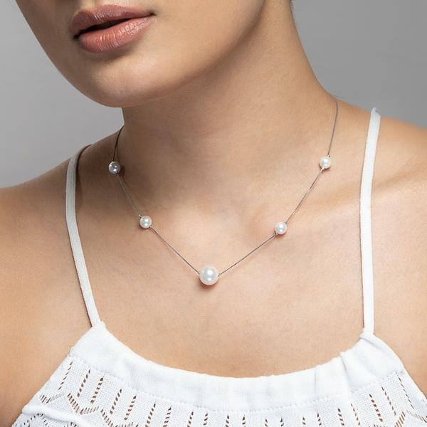 Gradient Pearl Silver Necklace