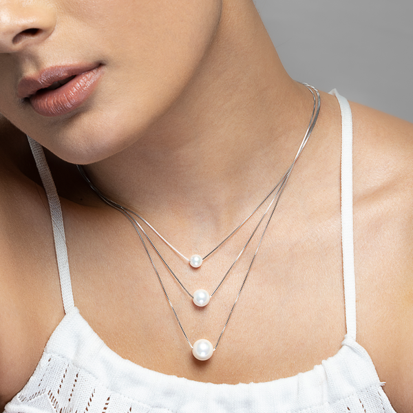 Pearl Silver Triple Layer Necklace