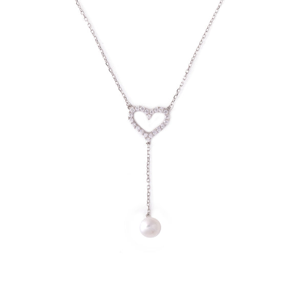 Heart Playful Pearl Silver Drop Necklace
