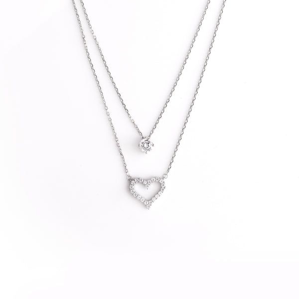 Double Layered Heart Silver Necklace