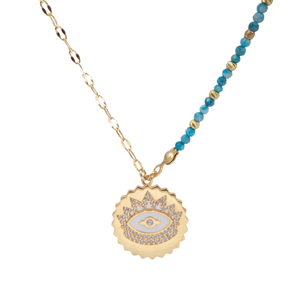 Glowing Evil Eye Golden Dual Pattern Chain Necklace