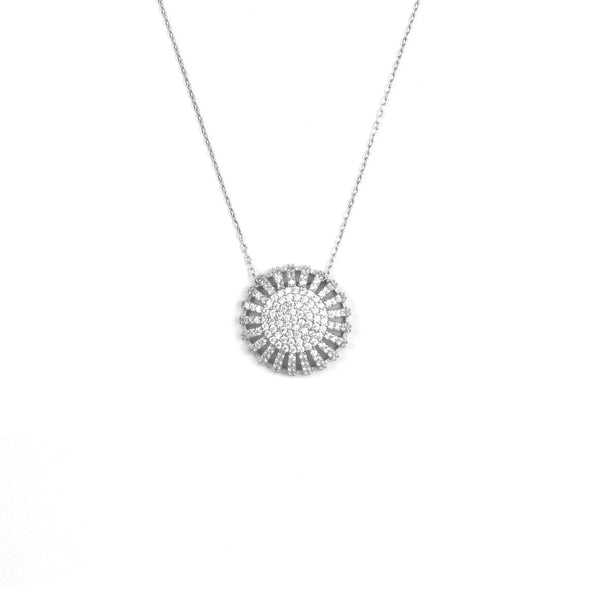 Baguette Wheel Silver Necklace