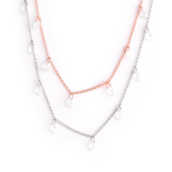 Dangling Silver Rose Gold Dual Layer Necklace