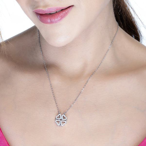 Playful Heart Clover Silver Necklace