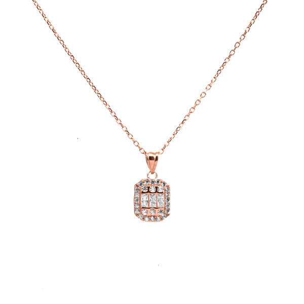 Baguette Box Rose Gold Pendant With Chain
