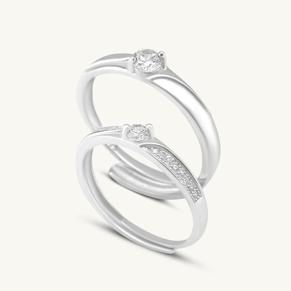 Solitaire Band Couple Rings- 925 Silver