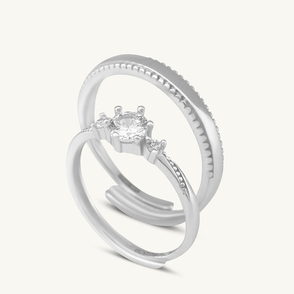 Elegante Solitaire Couple Rings- 925 Silver
