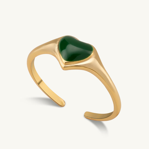 Green Heart Ring- 18k Gold Vermeil