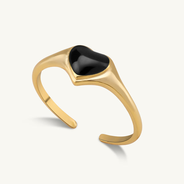 Small Black Heart Ring- 18k Gold Vermeil