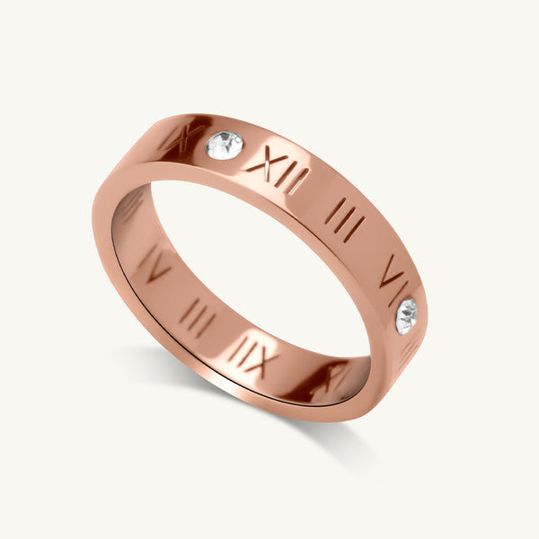 Roman Numerals Ring- 18k Rose Gold Plated