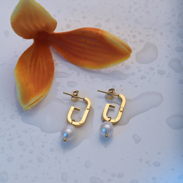 Bold Pearl Dangle Earrings- 18k Gold Plated
