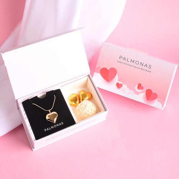 Heart Pendent Gold Chain Necklace Love Gift set