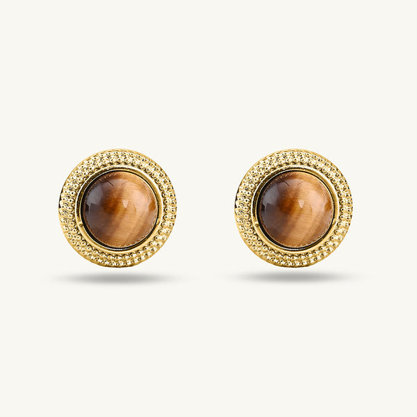 Classic Brown Stud Gold Earrings