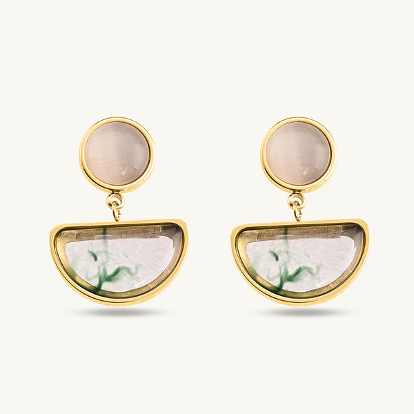 Green Genmstone Crescent Drop Earrings