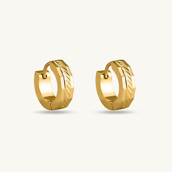 Textured Lines Gold Hoop Earrings