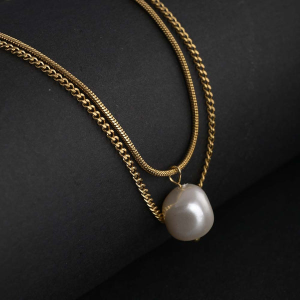 Layered Pearl Charm Necklace