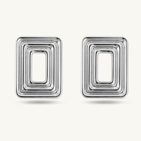 Rectangular Silver Statement Stud Earrings