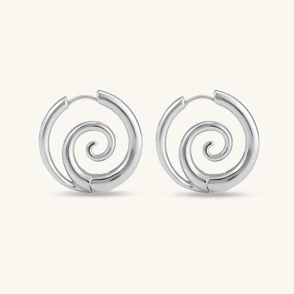 Spiral Serenity Silver Hoops Earrings