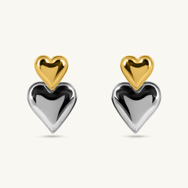 Gold and Silver Heart Drop Earrings