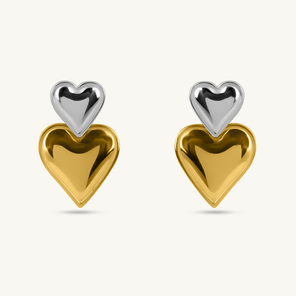 Double Heart Drop Earrings