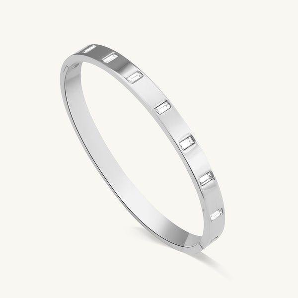 Silver Rectangle Diamond Bangle Bracelet