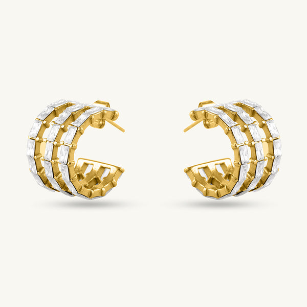 Golden Stripes Stone Stud Earrings