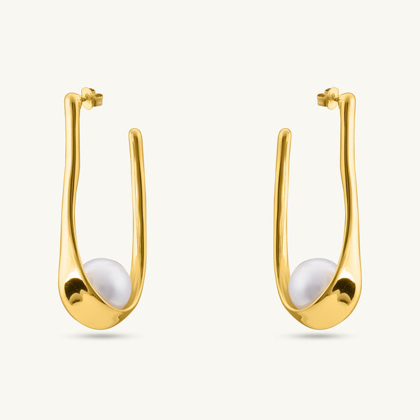 Pearl Open Hoop Earrings