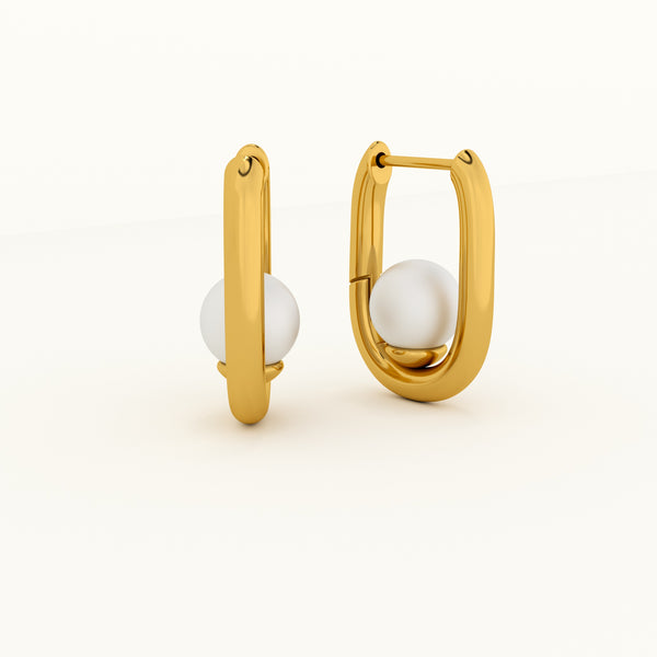 Sleek U Pearl Hoop Earrings