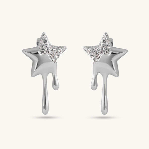 Silver Dripping Star Drop Earring
