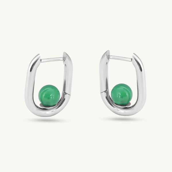 Silver U Green Acrylic Hoop Earrings