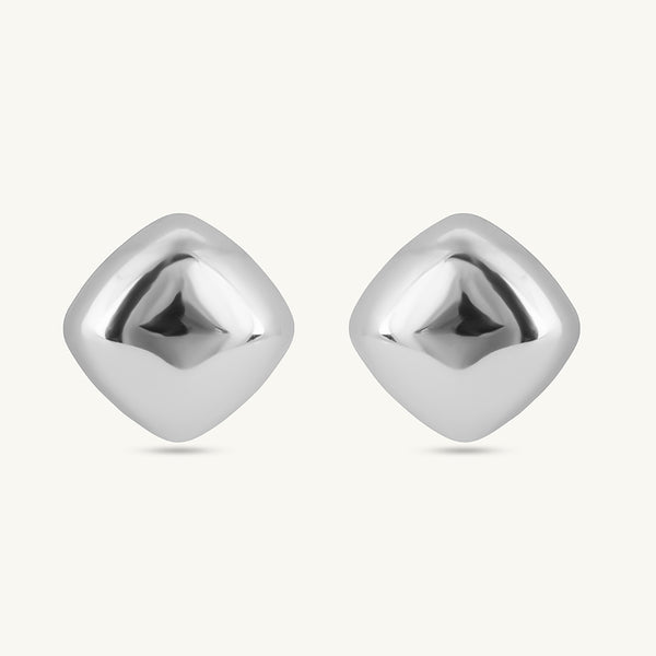 Silver Chunky Cube Stud Earrings