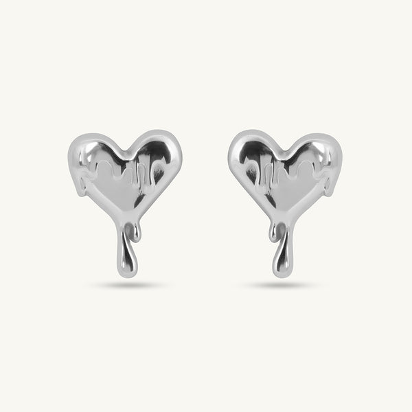 Silver Dripping Heart Stud Earrings
