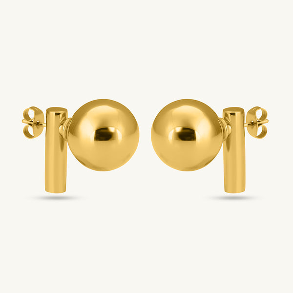 Gold Ball and Bar Earrings