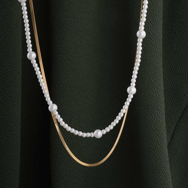 Layered Pearl and Chain Necklace