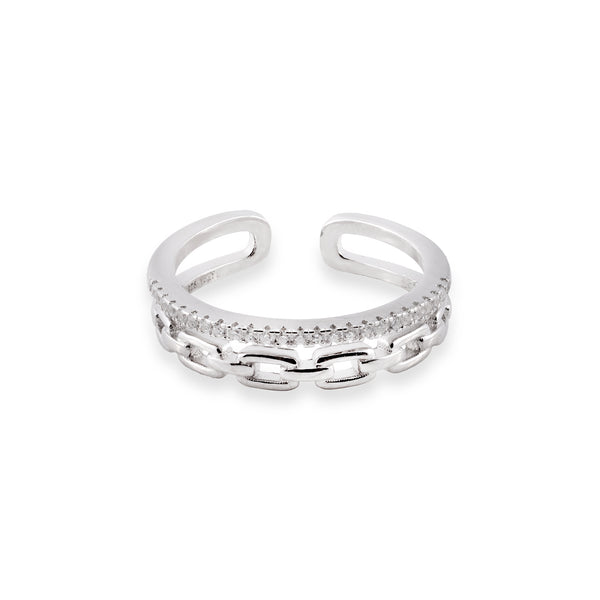 Dual layer Looped Silver Adjustable Ring