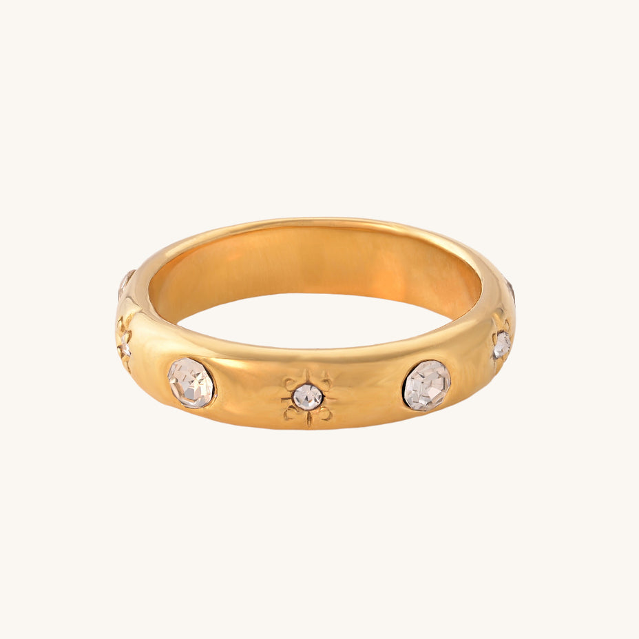 Diamond Studded Ring- 18k Gold Plated