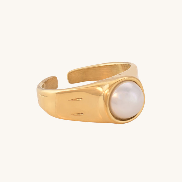 Shop Bold Pearl Adjustable Ring- 18k Gold Plated Palmonas-5