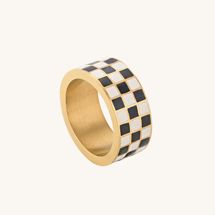 Shop Tri-Colour Checkered Ring- 18k Gold Plated Palmonas-6