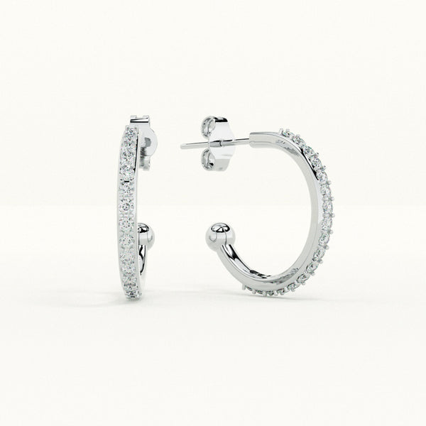 Pave CZ 925 Sterling Silver Hoop Earrings