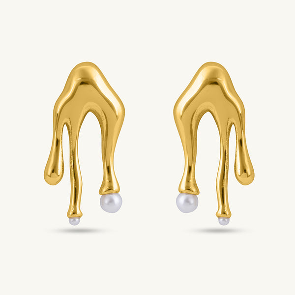 Golden Drip Pearl Earrings