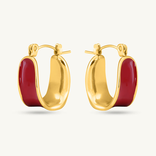 Red Enamel Hoop Earrings