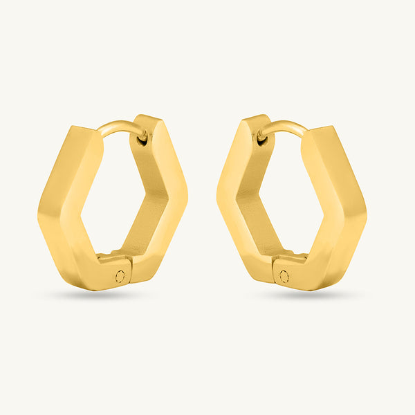 Gold Hexagon Huggie Hoop Earrings